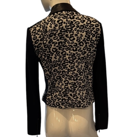 Rebecca Taylor Jacquard Black Leopard & Leather Trim Moto Jacket Size 2 NWT - Picture 14 of 15